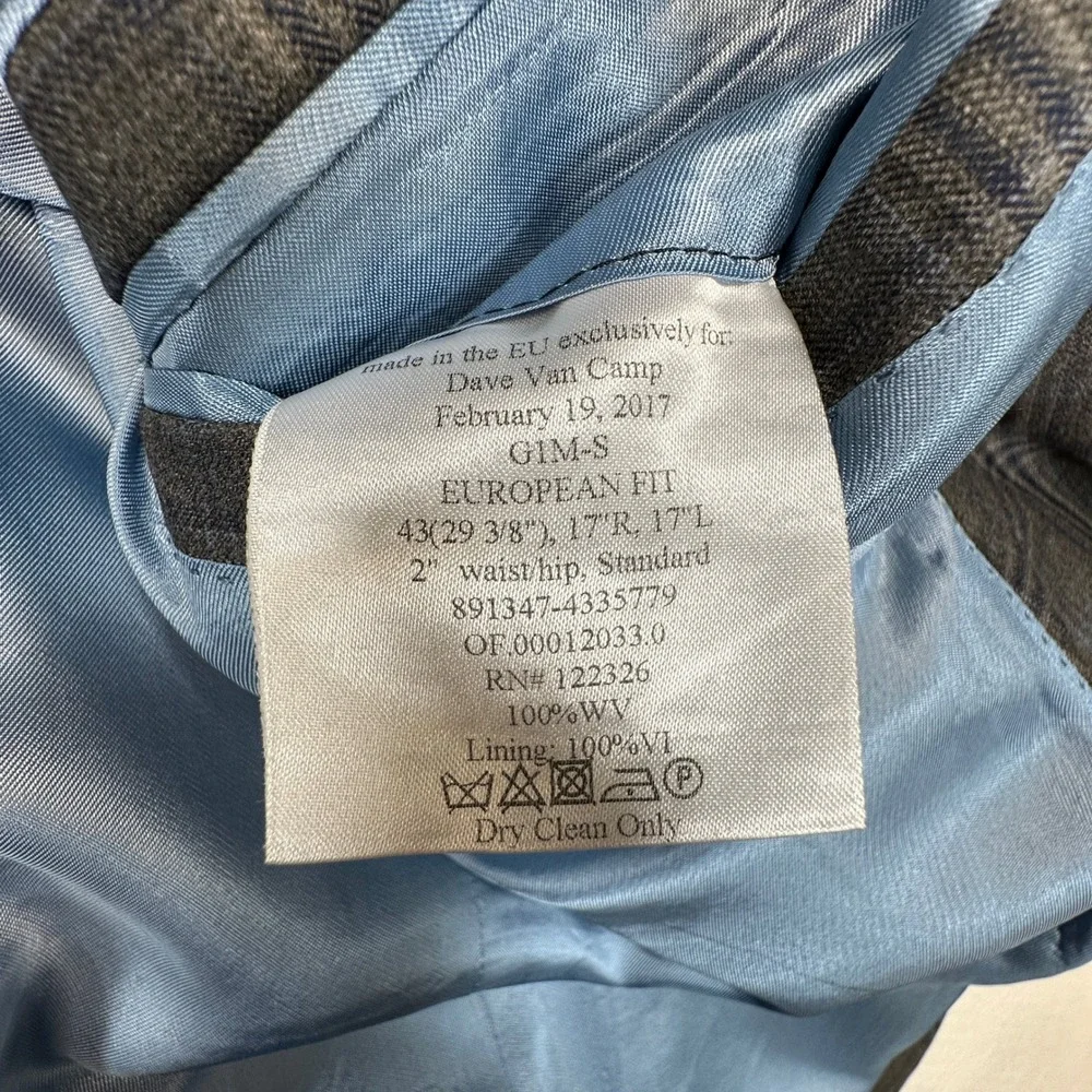 J.Hilburn Sport Coat Mens 43R Grey Blue Glen Plaid 100% Wool European Fit Blazer